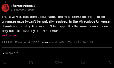GuardioesMLB_br's tweet image. 🐞 | Thomas explica como a regra dos poderes de Miraculous funcionam, seguindo a lógica que um poder só pode ser neutralizado por outro diferente

Como por exemplo, o segunda chance é neutralizado pelo talismã, o casco pelo cataclismo e o colisão pelo resistência