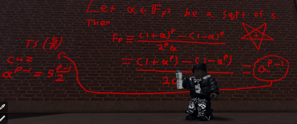 ModalMetamodel's tweet image. I am a 30-year-old rapper from the streets of Atlanta and ts how I proved that p ∣ Fₚ − (5/p) for a rational prime p ≠ 2, 5.