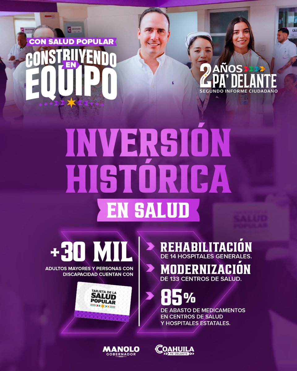 manolojim's tweet photo. Durante estos 2 años, con una inversión histórica, construimos en equipo un mejor sistema de salud estatal que hoy sin duda es de los mejores de #México 🙏🏼🤠🏥 #CoahuilaPaDelante #APasosDeGigante #ConstruyendoEnEquipo https://t.co/gZtNlb4plt