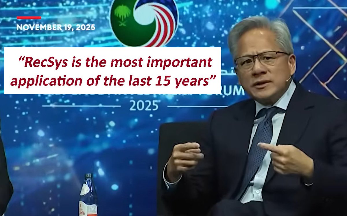 RecSys_c's tweet image. Great to see how important #recsys is for #NVIDIA&apos;s CEO Jensen Huang recommender-systems.com/news/2025/11/2… #RS_c