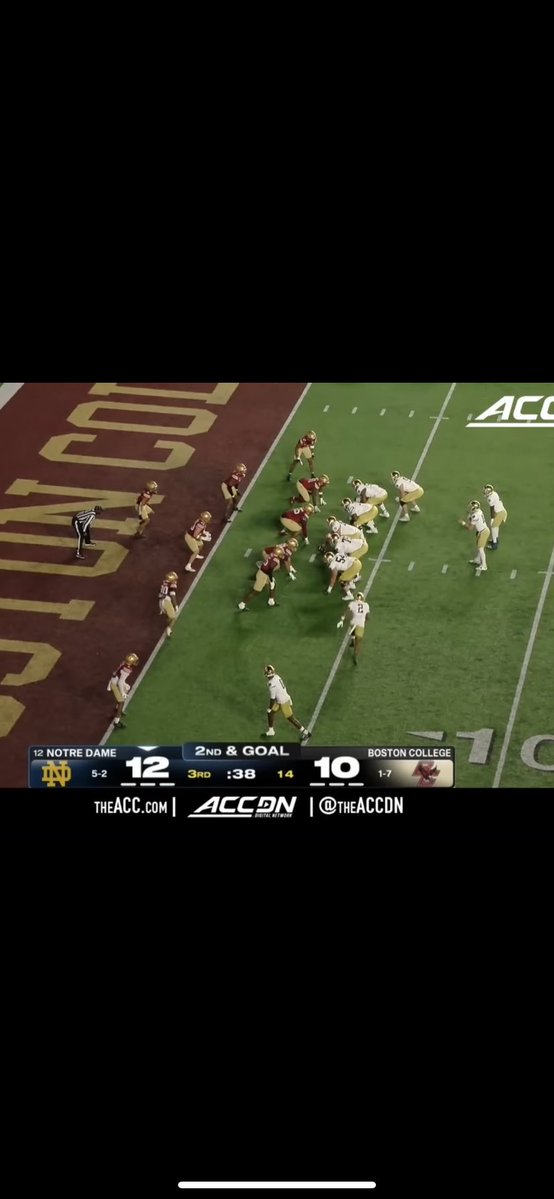 Notre Dame 10-12 with Boston College 

38 seconds left in 3rd quarter 😳