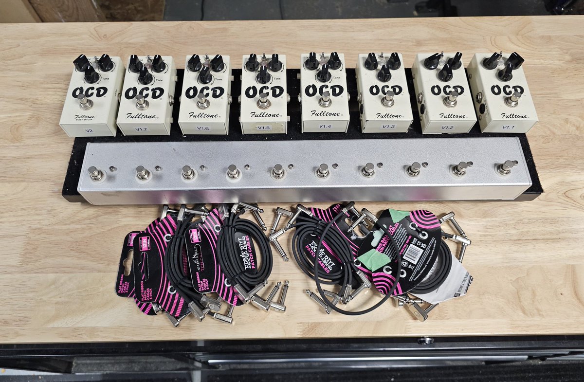 DavidB_Muso's tweet image. I started this project during the pandemic and have kept putting this to the side. All 8 OCD versions and a true bypass loop switcher, with the exact same patch cables so no one chirps about signal degradation or changes if they were daisy chained together.  I&apos;m going in!