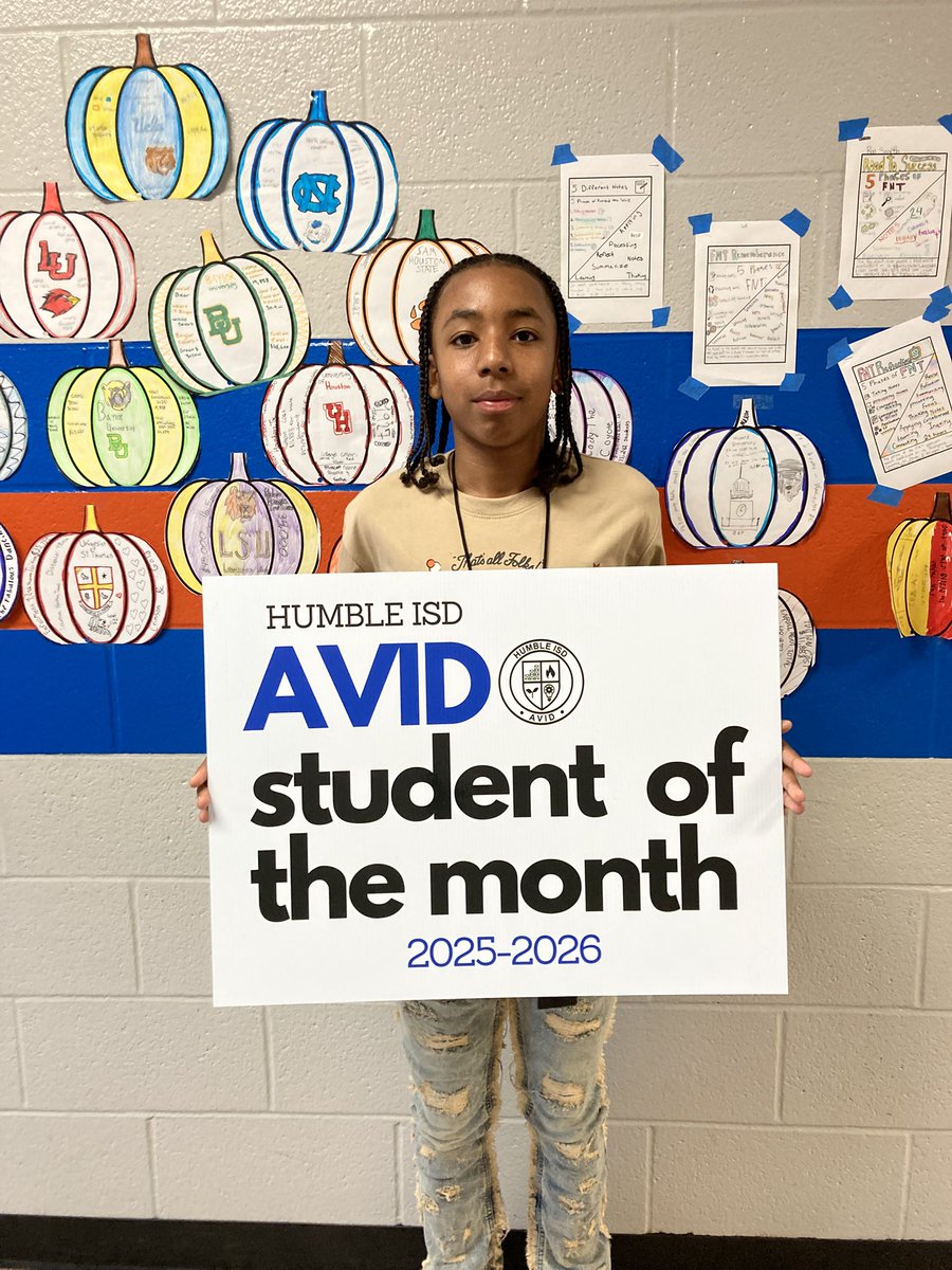 Congratulations to our AVID Student of the Month, 8th grader Kaden! KD is a true leader both on and off the court. He is a responsible and motivated student who consistently strives for excellence in everything he does. We are so proud of you! <a href="/HumbleISD_AMS/">Atascocita Middle School</a> <a href="/HumbleISD_AVID/">AVID</a>