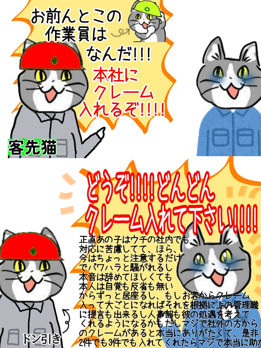 karaage_rutsubo's tweet image. 社内じゃどうしようもない問題を解決するために、積極的に社外からクレーム入ってほしいまである #現場猫