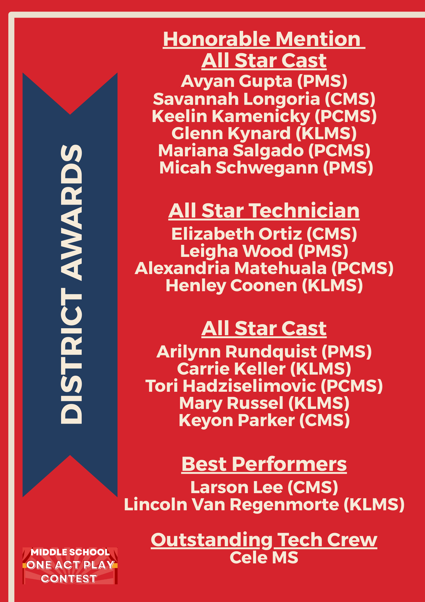 PfISDfinearts's tweet photo. On Saturday, HHS hosted the UIL District MS One Act Play Contest! Congratulations to all of the participants and directors!
Thank you to the Hendrickson High School Theatre Department for hosting both the Zone and District events!
#PfISDynamic https://t.co/mOV7o5GafV