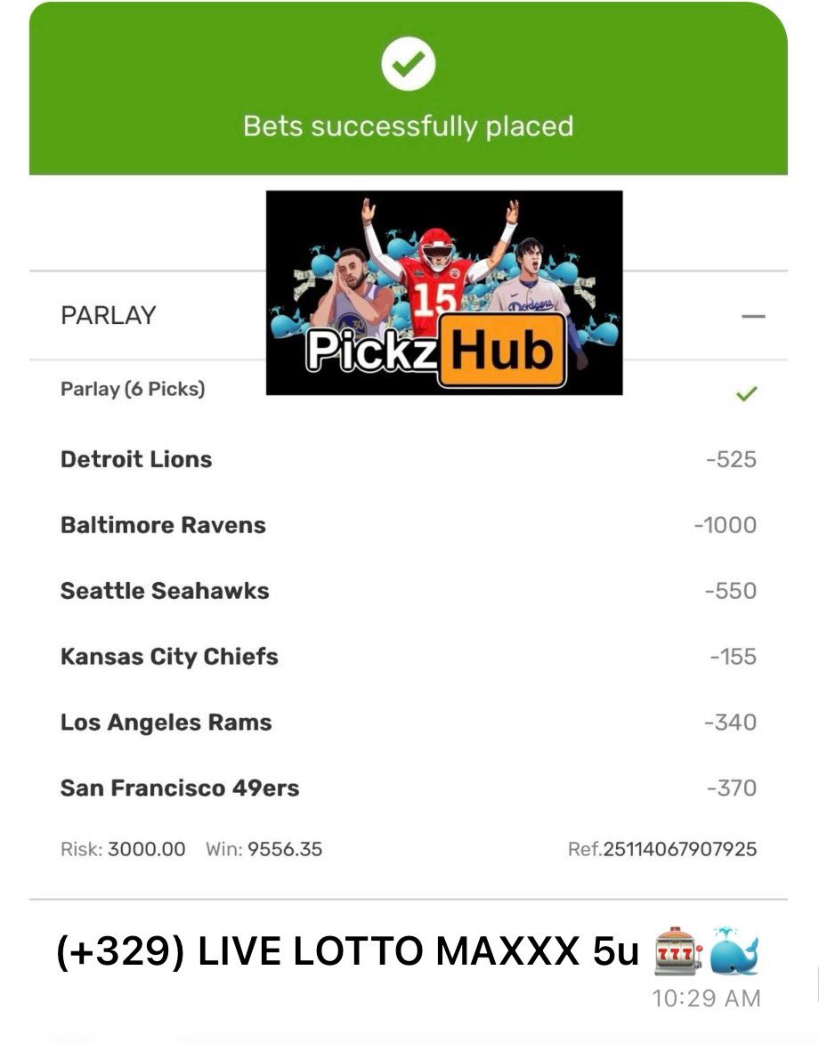 PickzHub's tweet image. CASSHH THE BIGGEST BET OF THE YEAR!! 🔒✅

29-12 RUN!✅🔥 29-12 RUN!✅🔥 IM THE GOAT!!

GUARANTEED LOCK (-155) 50u 🔒✅
SEAHAWKS -1 ✅
RAVENS -2.5 ✅
LIONS -2.5 ✅

(+329) LIVE LOTTO MAXXX 5u 🎰🐳 
SEAHAWKS ✅
RAVENS ✅
LIONS ✅
CHIEFS ✅
RAMS
49ERS

IF YOU’RE STILL NOT IN MY…