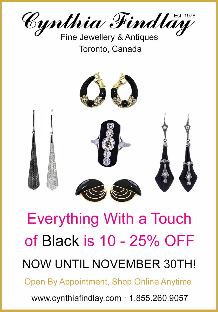Black Friday Sale! 🖤 Basic black, black tie and black is the new black, all being celebrated for the next 8 days with our Black Friday sale. Everything with a touch of black is 10-25% off cynthiafindlay.com #BlackFriday #vintagejewelry #antiques #vintagegift #VintageStyle