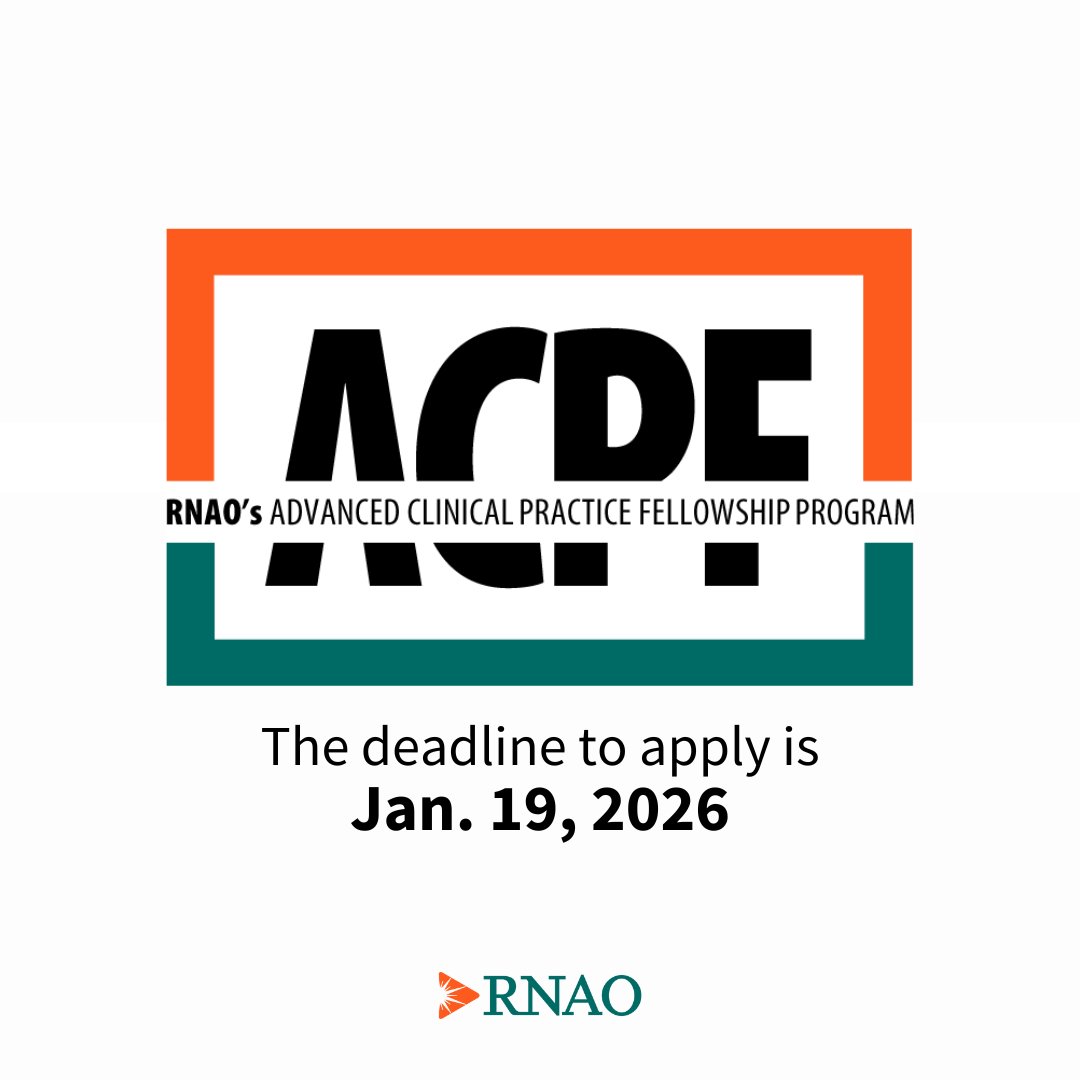 📢Are you #RN or #NP looking for an opportunity to develop your knowledge, skills &amp; expertise while improving client care &amp; health outcomes in Ontario?

Then apply for RNAO's #ACPF fellowship today.

Apply before the Jan. 19 deadline: RNAO.ca/ACPF
<a href="/DorisGrinspun/">Dr. Doris Grinspun 🇨🇦 RN, PhD, FAAN, O.ONT</a>