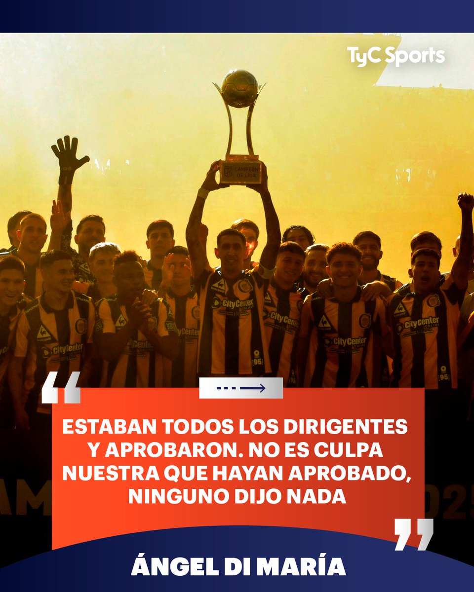 TyCSports's tweet photo. 🗣️ Ángel Di María, sobre el título de Campeón de Liga que le otorgaron a Central:

🎙️ "Hay que preguntarle a los que querían que en la anual salgamos campeones. Nosotros no lo buscamos a eso, vino de los equipos más grandes y nosotros solamente aceptamos. Estaban todos los dirigentes y aprobaron. No es culpa nuestra que hayan aprobado todos, ninguno dijo nada. Nosotros nos sentimos campeones y lo dije después de Instituto, pero no fue pensando que podía pasar esto. Nosotros lo sentíamos así. Central llevaba muchos años sin poder terminar primero en la anual y para nosotros era como ser campeones, era importante. Habíamos entrado a la Libertadores y habíamos hecho dos semestres increíbles".

🎙️ ESPN