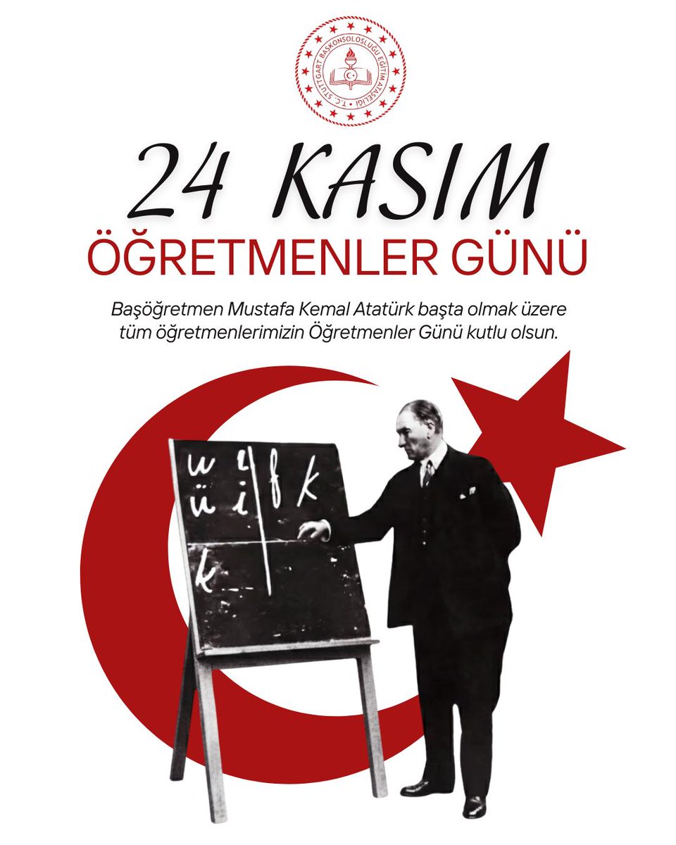 stuttgartegitim's tweet image. Başta Başöğretmenimiz Gazi Mustafa Kemal Atatürk olmak üzere geleceğe değer katan, bilgi ve özveriyle yeni nesilleri yetiştiren tüm öğretmenlerimizin 24 Kasım Öğretmenler Günü’nü saygı ve minnetle kutluyoruz.
@tcmeb @mebabdigm @mebyyegm #egitimdiplomasisi