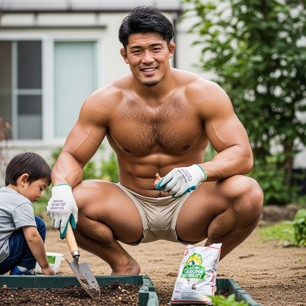 aifutomomo's tweet image. ガーデニングもっこり３😆

#AIart #AI男子 #ImageFX