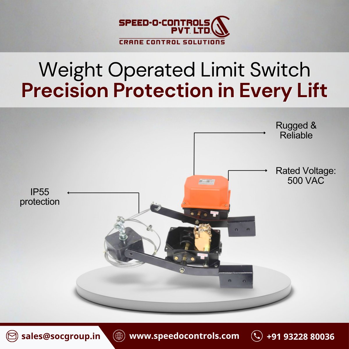 SpeedOControls's tweet image. Weight Operated Limit Switch – built for precision &amp;amp; protection. ⚙️
Used in cranes/hoists to stop upward travel at the exact limit, preventing damage &amp;amp; ensuring operator safety.
IP55 body, 500V rating, rugged &amp;amp; reliable for industrial use.
#SpeedOControls #LimitSwitch