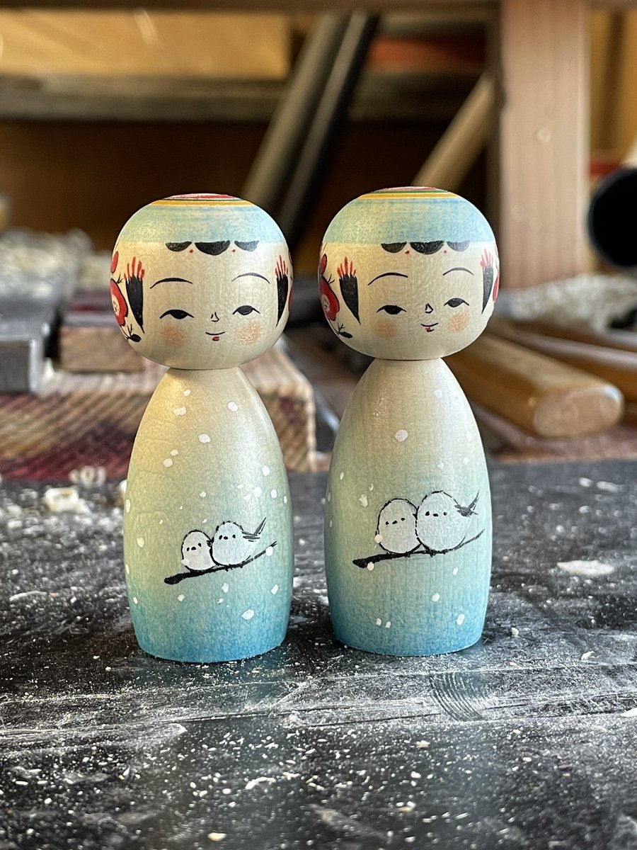 シマエナガのこけし #こけし #佐藤裕介工人 #木地処さとう #弥治郎系