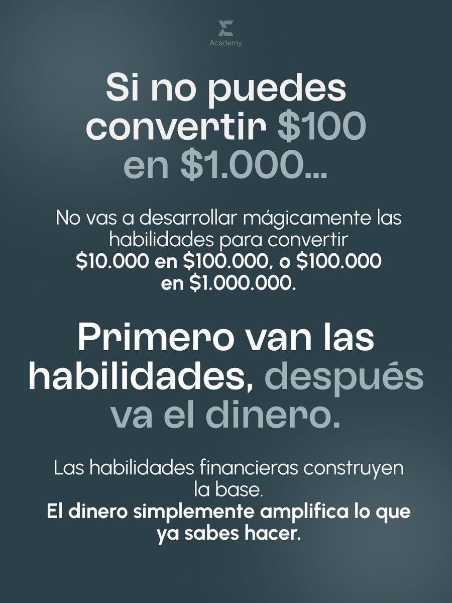 AtlasInvAcademy's tweet photo. Si no puedes multiplicar poco, tampoco vas a multiplicar mucho.
No es la cantidad… es la habilidad detrás de cada decisión financiera.
Primero se construye la mentalidad, después llega el capital.

#AtlasInvest #EducacionFinanciera #MentalidadFinanciera #InvertirInteligente https://t.co/UsU2kuUZfq