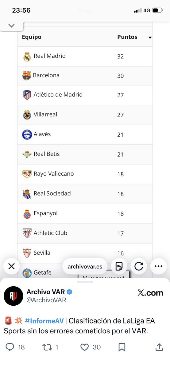 SaezItsaso's tweet image. oh😮 salta la sorpresa iríamos 5os en la clasificación sin los errores cometidos x el VAR (pues vamos los 14) #animopues
