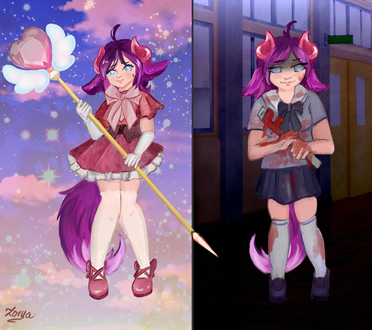 ThezoryaDragon's tweet photo. my character in a cosplay referring to Hatsune Miku retry now on the left as a magical girl and on the right as a school yandere.
── ⋆⋅☆⋅⋆ ── ☆thezorya.carrd ☆ ── ⋆⋅☆⋅⋆ ──
#occosplayhatsunemiku #occosplay #magicalgirl #yandereoc drawing #artist https://t.co/awfDuWFPJj