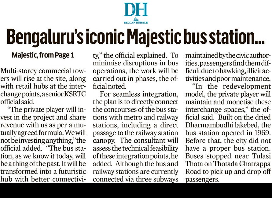 ever_pessimist's tweet image. #Bengaluru’s iconic Majestic bus terminal 🚌 will be demolished &amp;amp; rebuilt as a 32-acre, ₹1,500cr PPP transit-cum-commercial hub.

@KSRTC_Journeys has hired a Gurgaon firm for a ₹6.5cr consultancy study.

The hub will integrate 🚌🚆🚇🚈 — bus, rail, metro &amp;amp; suburban rail.