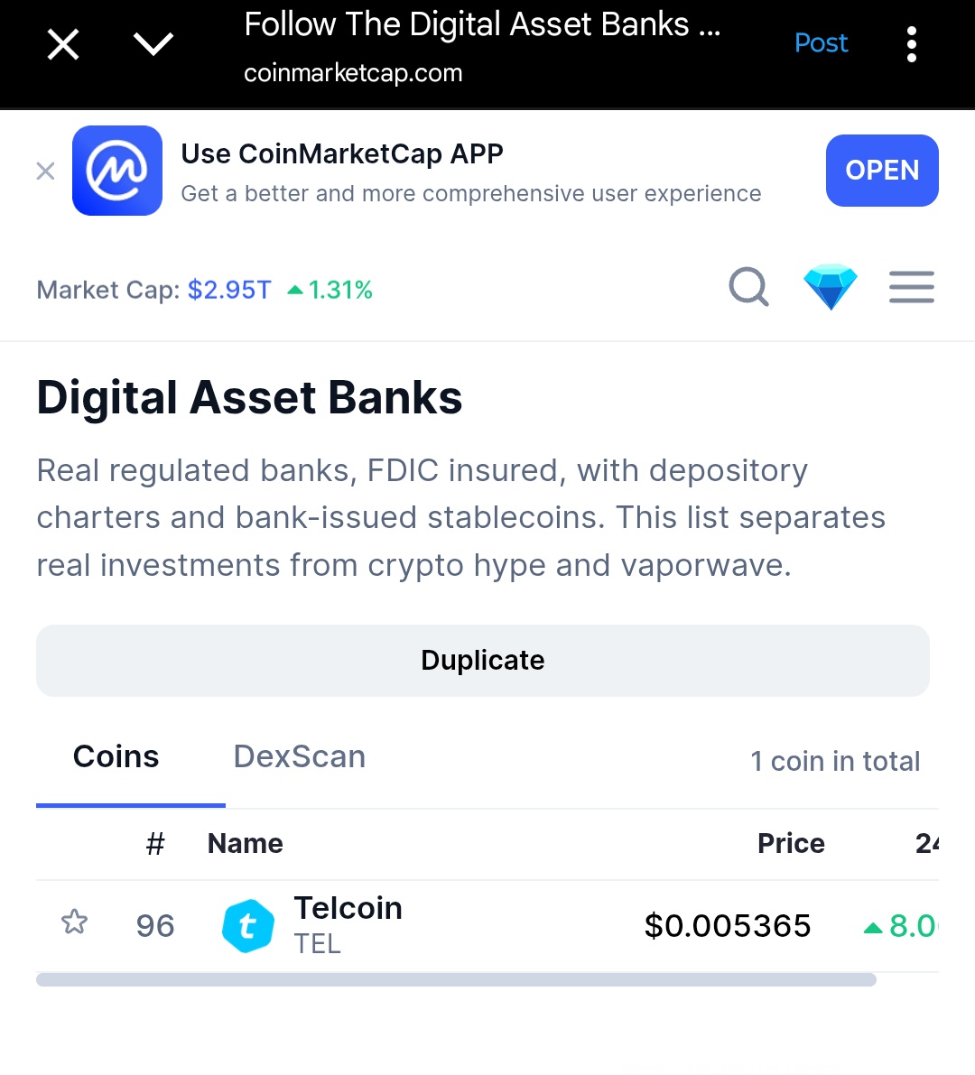 meinwonderland7's tweet image. Only 1 Digital Asset Bank 🏦

$TEL 
@telcoin
