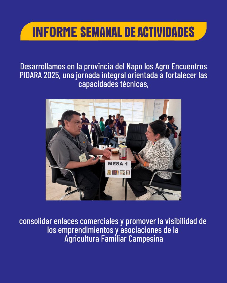 AgriculturaEc's tweet photo. #MAGPInforma | Esta semana avanzamos con acciones decisivas para fortalecer el sector agropecuario. 🌱🤝
📍 En Napo desarrollamos los Agro Encuentros PIDARA 2025, potenciando capacidades técnicas, encadenamientos comerciales y la visibilidad de la Agricultura Familiar Campesina.
🌎 Participamos en la COP30 en Brasil, donde expusimos los avances del Gobierno de #ElNuevoEcuador frente al desafío del cambio climático.
🌱 Junto a nuestros aliados nacionales e internacionales llevamos a cabo el 6to Simposio Internacional de Suelos, un espacio que articula ciencia e innovación para una gestión sostenible.