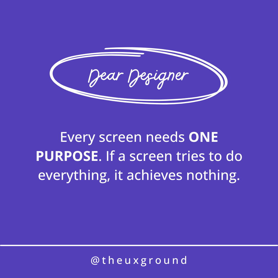 theuxground's tweet photo. One of the biggest mistakes designers make is to make a single screen do too much.

When everything is important, nothing stands out.
Design with purpose. Prioritize with intention. Your users will thank you. 🙌

#UXDesign #UIDesign #DigitalProducts #DesignTips #LearnUX https://t.co/SXyXfxLwVp