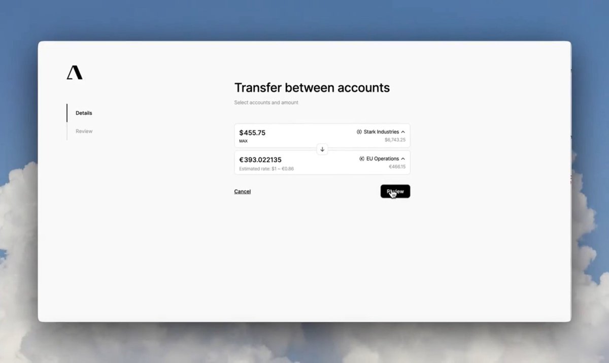 USDCとEURCを使ったUSDからEURへの変換を示すAltitudeのインターフェース