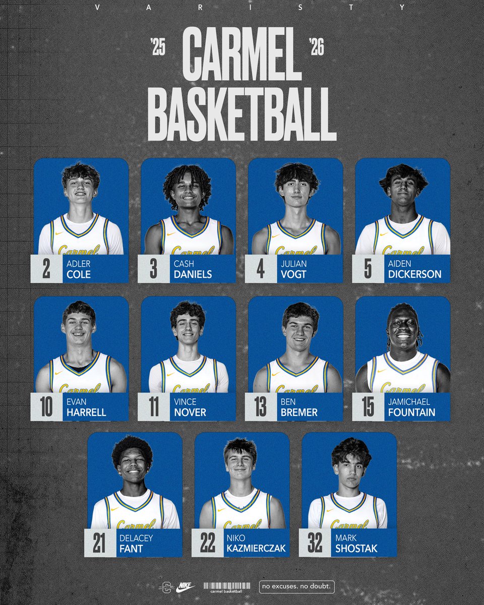 Our Varsity Carmel Basketball Roster 25-26.

#nodoubt