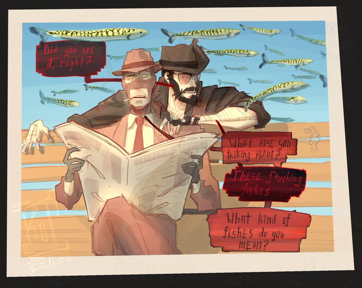 Kot_Well's tweet image. So what happened? Before I start to drawing something, I draw simple sketches. If 2 years ago these were anatomical sketches, then it was just a jaw/teeth. Now it&apos;s fishes

#freakfortess #tf2freaks #christianbrutalsniper #gentlespy #Tf2