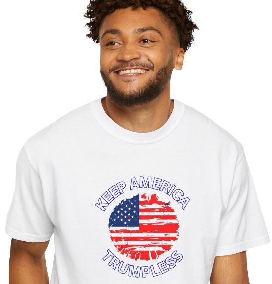 MB7Art's tweet photo. #Gift Keep America #TrumpLess Pro-#Justice American Flag T-shirt for the Anti-Trump Movement Patriotic Resist Trump Social Justice Political Tee by #bliss24seven: https://t.co/mDRwiRrrPt https://t.co/GD9fymLQJA