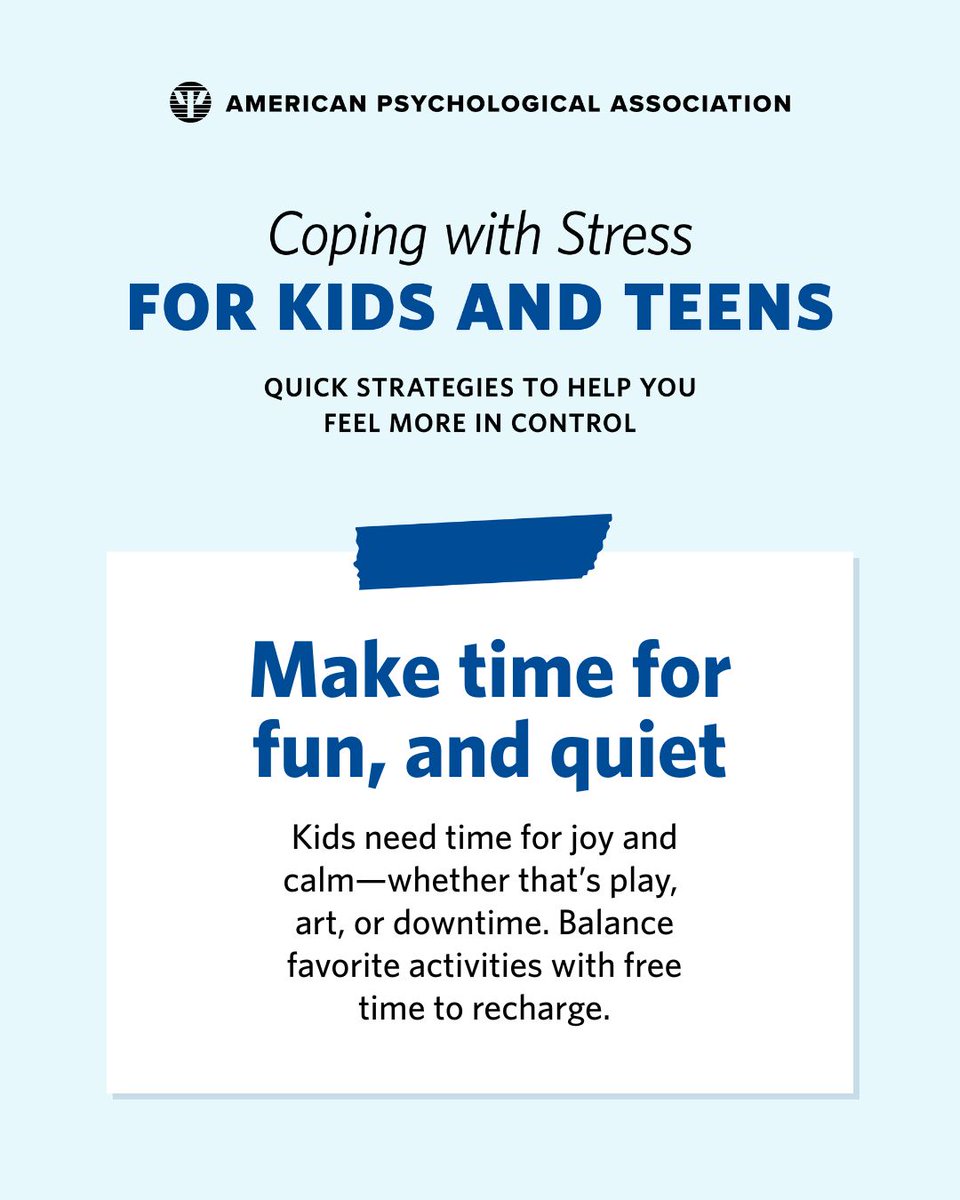 Research shows play and downtime help #kids manage stress and boost emotional health. Make room for both in their daily routines. 

Learn more: at.apa.org/223e3c