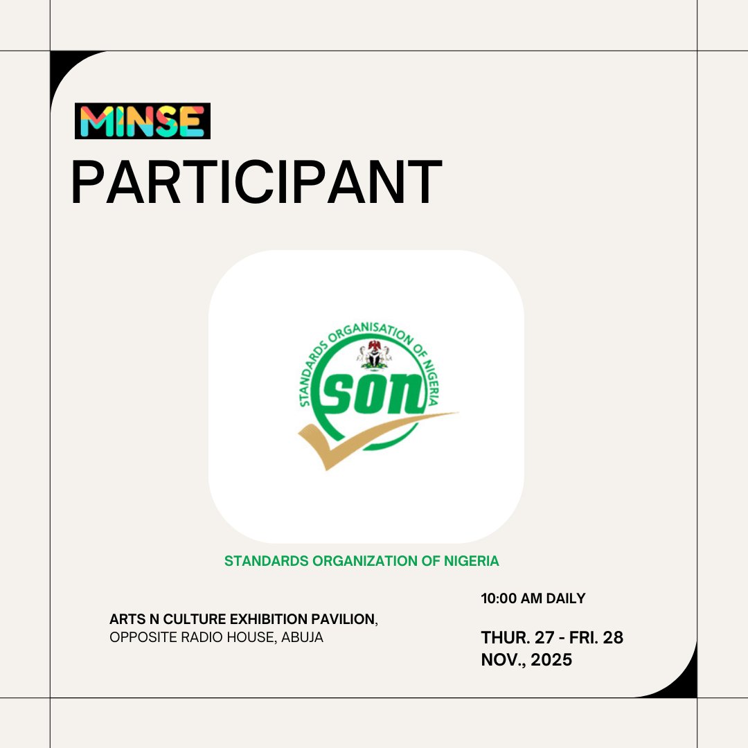 Shoe_Expo2016's tweet photo. At #MINSE2025 , SON would be expounding on how adoption of standards and quality compliance can help grow the local industry and create better market access. (seyi vibez, OVO Arena, phyno) https://t.co/UgZCYptKbe