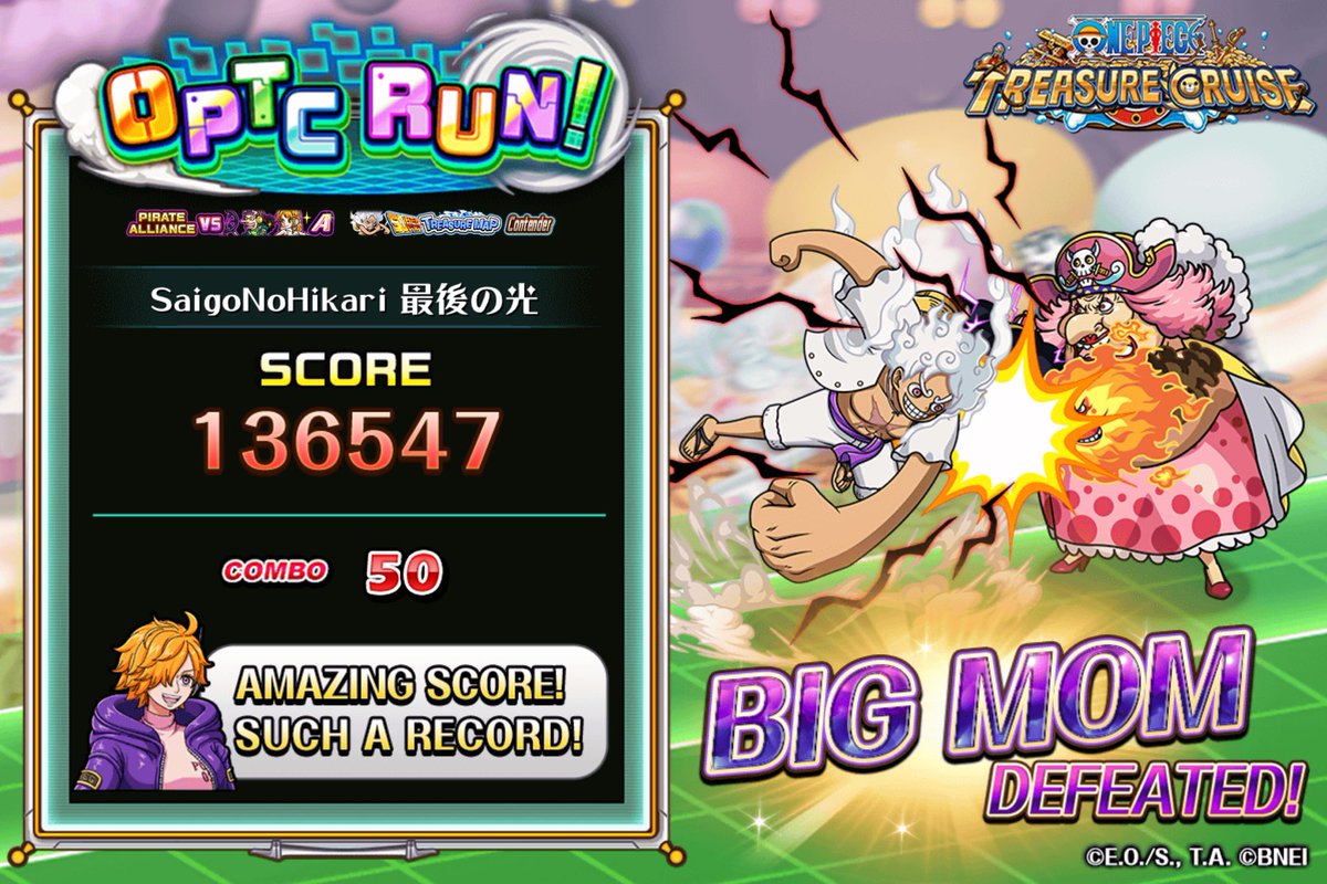 zeiselSSJ's tweet image. Challenging #OPTCRun right now! 
Obtained Score: 136547
Max Combo: 50

Play from here!
bnent.jp/optc_run25_ww/