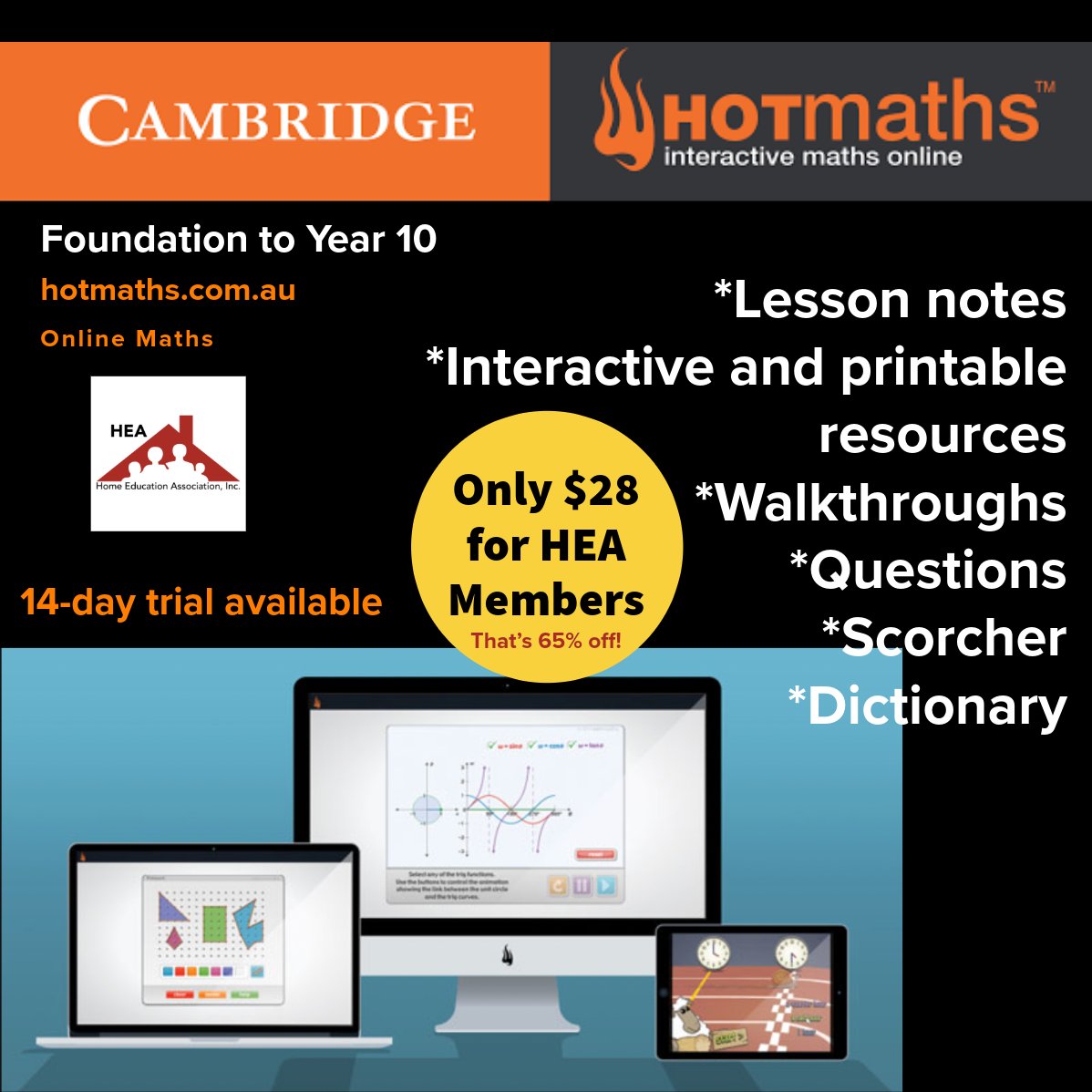 HEA_Australia's tweet image. Boost your child’s maths skills today!

Try a comprehensive, interactive maths program with a 14-day FREE trial! HEA members save 65%—just $28/child. Start now and make learning fun. hotmaths.com.au

#OnlineMaths #HEADiscount #MathMadeEasy