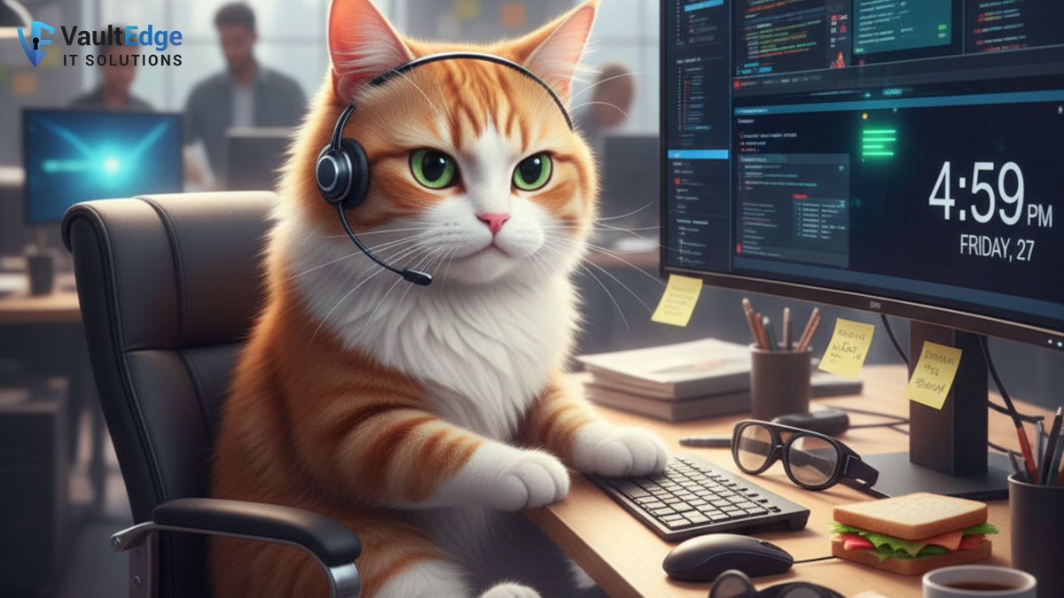 🐱💻 “When the client calls on Friday afternoon with a ‘quick fix’ request…

𝐕𝐚𝐮𝐥𝐭𝐄𝐝𝐠𝐞 𝐈𝐓 : Calm, efficient, and still saving your weekend!”

🔗 vaultedgeit.com

#FridayFeeling #ITSupport #TechHumor #VaultEdgeIT #MSP #ManagedServices #MSSP #TechSolutions