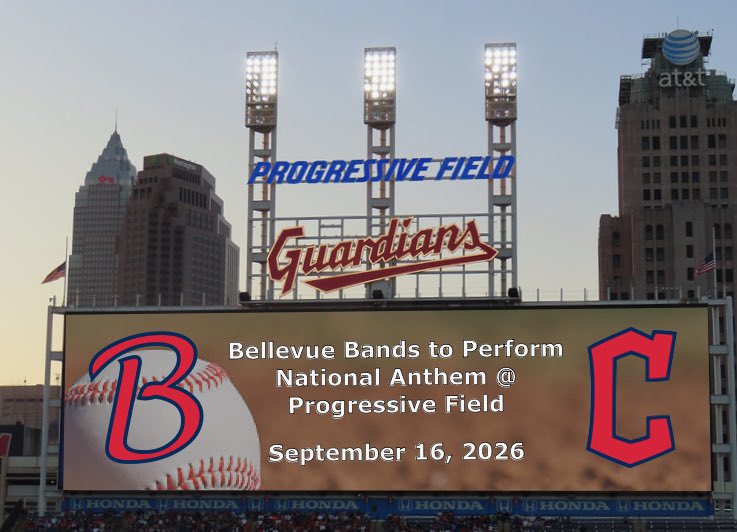 It’s official, we are headed to Progressive Field! Bellevue Bands will take the field to perform the National Anthem at the <a href="/CleGuardians/">Cleveland Guardians</a>  game on September 16, 2026! ⚾️🇺🇸