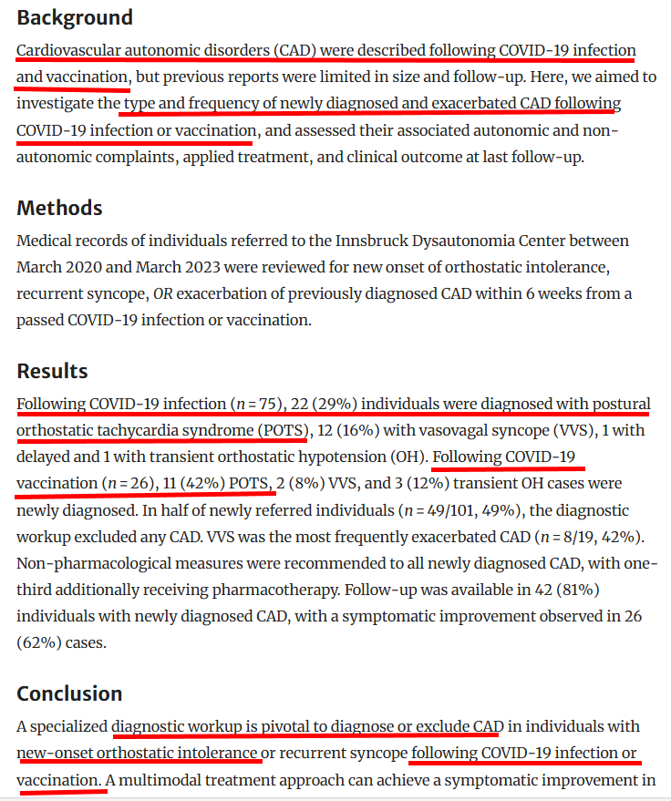 VaccineMole's tweet photo. 🚨New study just pub 22 Nov 2025, found proportion of referred patients diagnosed with new POTS was higher after COVID-19 vaccination (42%) vs infection (29%) and post-vax patients showing higher symptom burden in nearly all domains: cardiac complaints(60% vs 25%), neurocognitive (91% vs 82%), sudomotor (100% vs 73%) & more.

Source:
https://t.co/4DWuI5VHcW