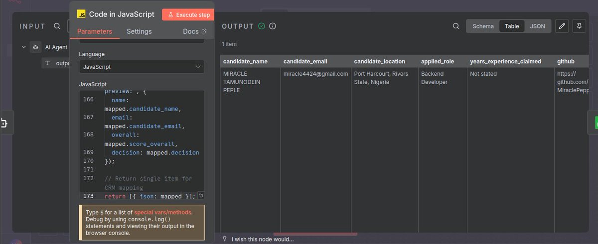 UniquelyMiracle's tweet image. Built an HR automation that reviews applications 10x faster than humans.
AI reads emails, extracts candidate info, scores fit, flags risks, then decides hire or no-hire.
Saves 2+ hours per application. 
#buildinpublic #automation #n8n @AutomationKing0