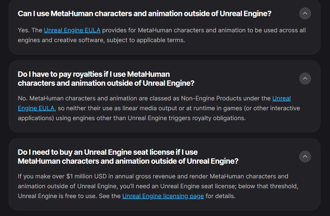 JDMH_'s tweet image. when did these rules change? I feel like epic used to be very cagey about you exporting metahuman data to any other DCC software and keeping it there