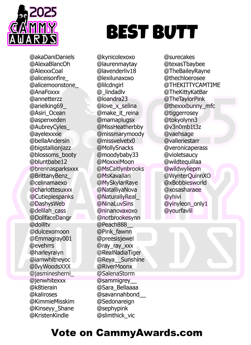 CamGirlBuzz's tweet photo. The 2025 @CammyAwards event is December 14 and you can vote now! Congrats to all nominated for 1 or more specialty categories on https://t.co/7F26SZg660

@Peach888__
@PerfectlyMeadow
@pervymelissa
@Pink_fawnn
@plutoprincess69
@preesisjewel
@PrincessRyan_RR
@princessskarli https://t.co/aABXqtZPi1