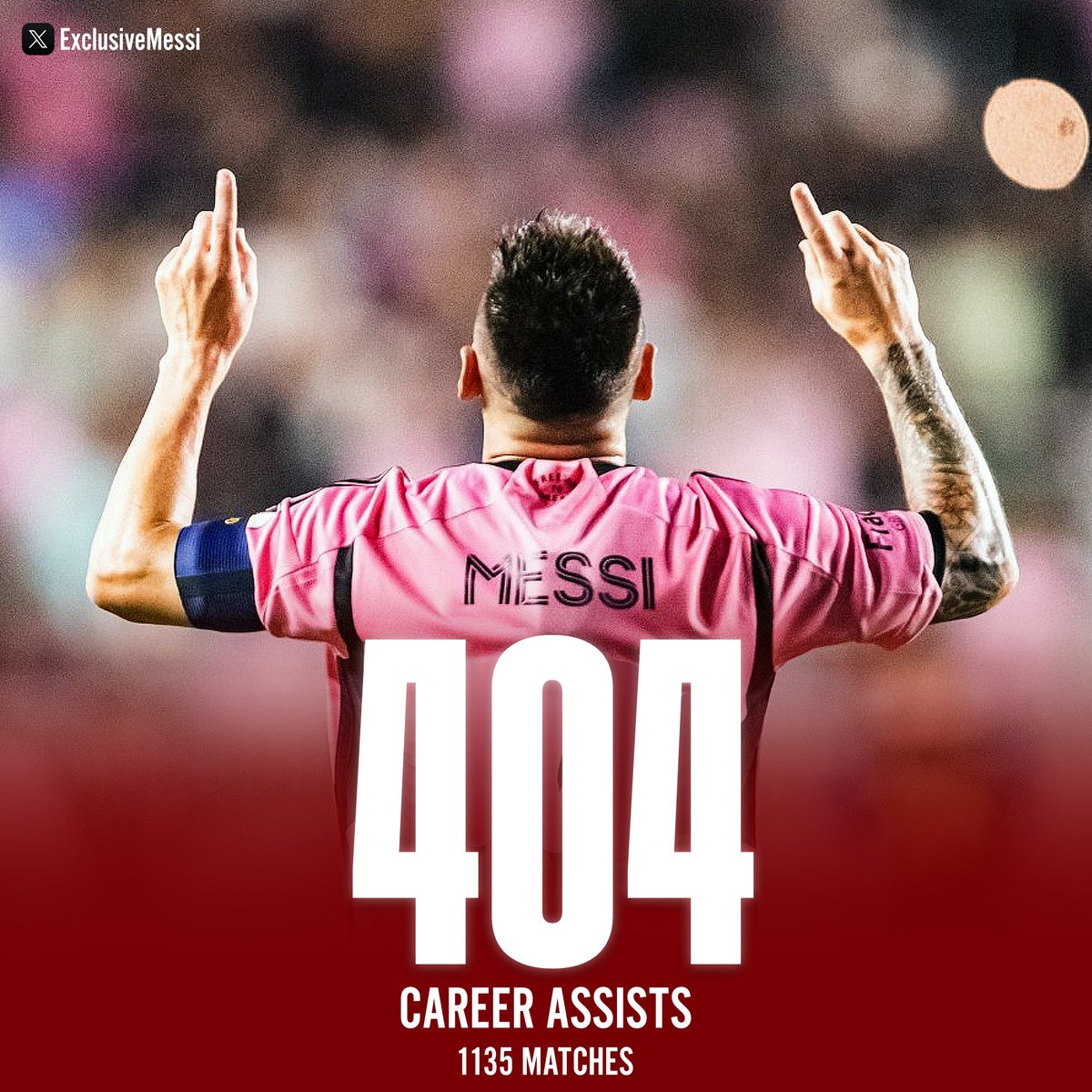 🚨 NEW WORLD RECORD:

LIONEL MESSI HAS NOW REGISTERED 404 CAREER ASSISTS.

NO OTHER ACTIVE PLAYER HAS 300!!!

THE MOST IN HISTORY BY FAR!!! 🤯🤯🤯