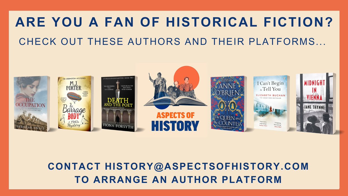 Are you a fan of historical fiction?
Check out the following and their Author Platforms
<a href="/swiftstory/">Deborah Swift</a> <a href="/coloursofunison/">MJPorter</a> <a href="/for_fi/">Fiona Forsyth</a>
<a href="/anne_obrien/">Anne O'Brien</a> <a href="/elizabethbuchan/">Elizabeth Buchan</a> <a href="/janethynne/">Jane Thynne/C.J.Carey</a>

To arrange an Author Platform
Contact history@aspectsofhistory.com

#histfic #bookpromotion #authorrt