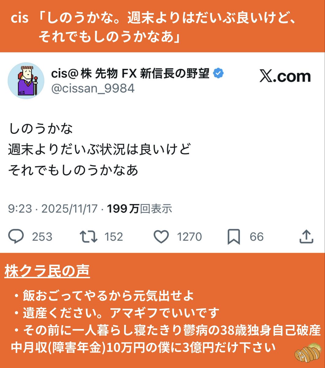 今週の株クラ＞ ① 岐阜暴威「エヌビディアくるぞ」→急落 ②cis「しの