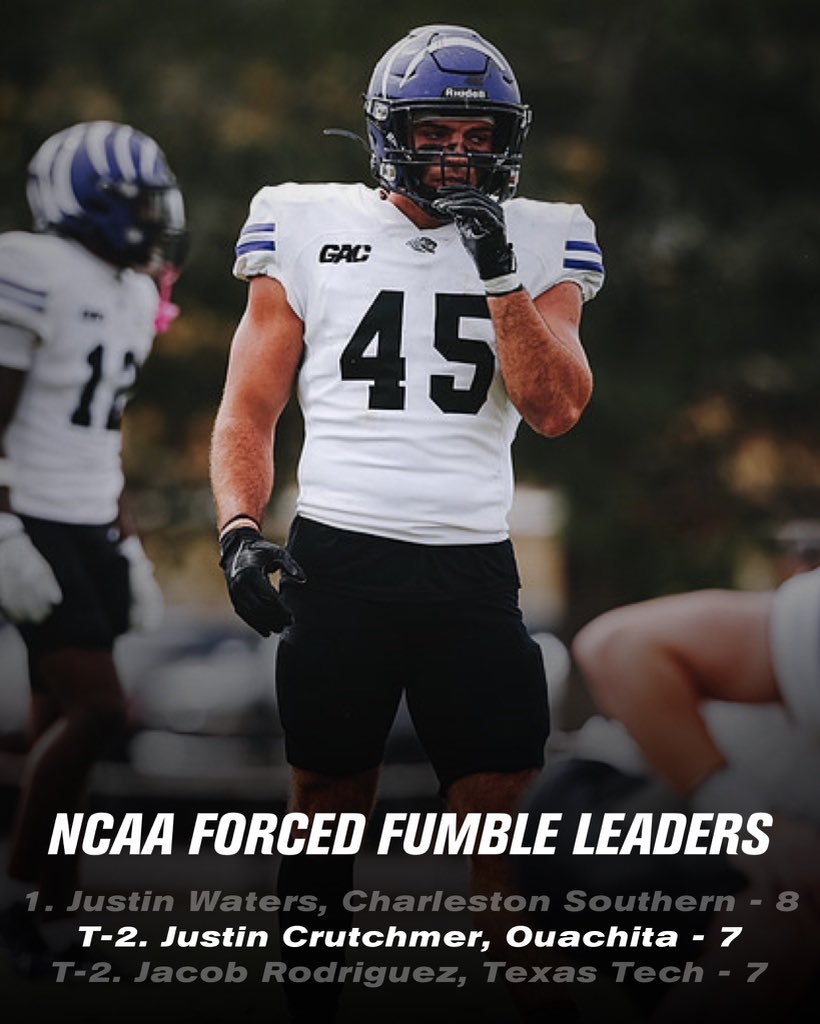 OuachitaFB's tweet image. Crutch is @ncaadii’s 𝙣𝙖𝙩𝙞𝙤𝙣𝙖𝙡 𝙡𝙚𝙖𝙙𝙚𝙧 in Forced Fumbles!

#FinishEmpty l #D2FB