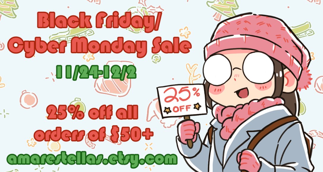 AmareStellas's tweet image. Starting tomorrow I&apos;ll be running a holiday sale in my shop! Orders of $50+ will get 25% off. (That&apos;s my biggest discount of the year!) Sale runs 11/24-12/2 so snag a good deal while you can!  

🎄 amarestellas.etsy.com 🎄