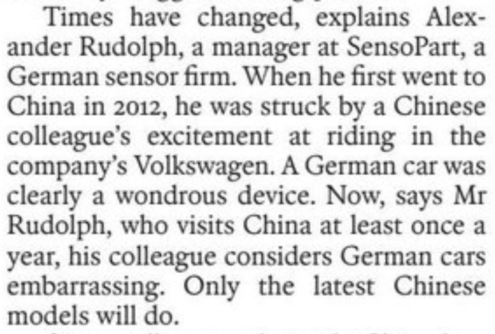 Es doloroso leer a los europeos. «Sus coches son mejores... debemos evitar sus inversiones». ¿Por qué mejores? «Terrenos