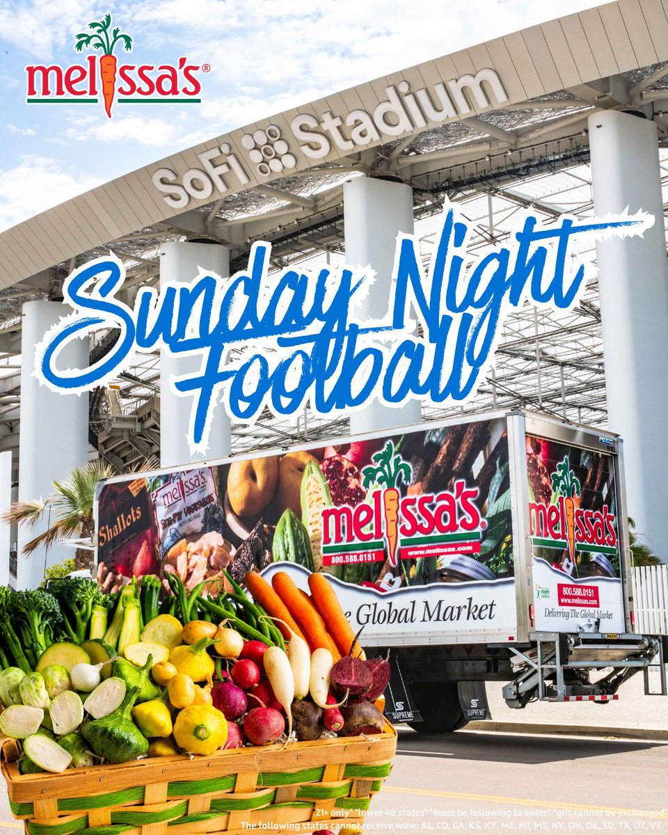 SUNDAY NIGHT FOOTBALL @Sofistadium 🏟️

Win a Baby Vegetables Basket packed with Melissa’s favorites—perfect for holiday cooking, snacking &amp; gifting.

To enter:
🥕 Like &amp; Repost this post
🥦 Follow us
🍅 Tag a friend who loves fresh produce

Comment BABY VEGGIES to enter! 🌟