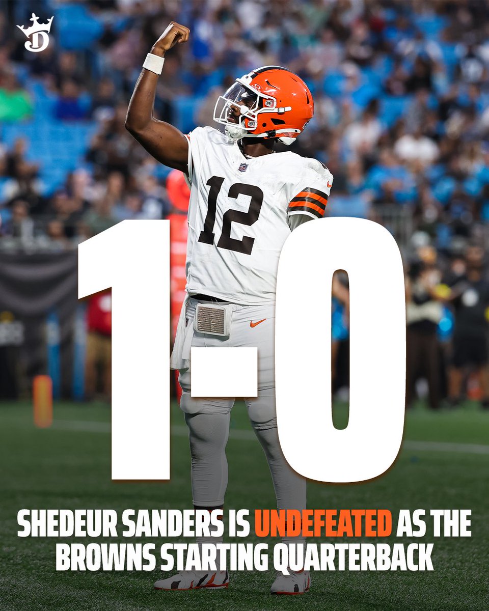 DKSportsbook's tweet image. Shedeur Sanders has become the first Browns rookie quarterback to win their first start since 1995 👏