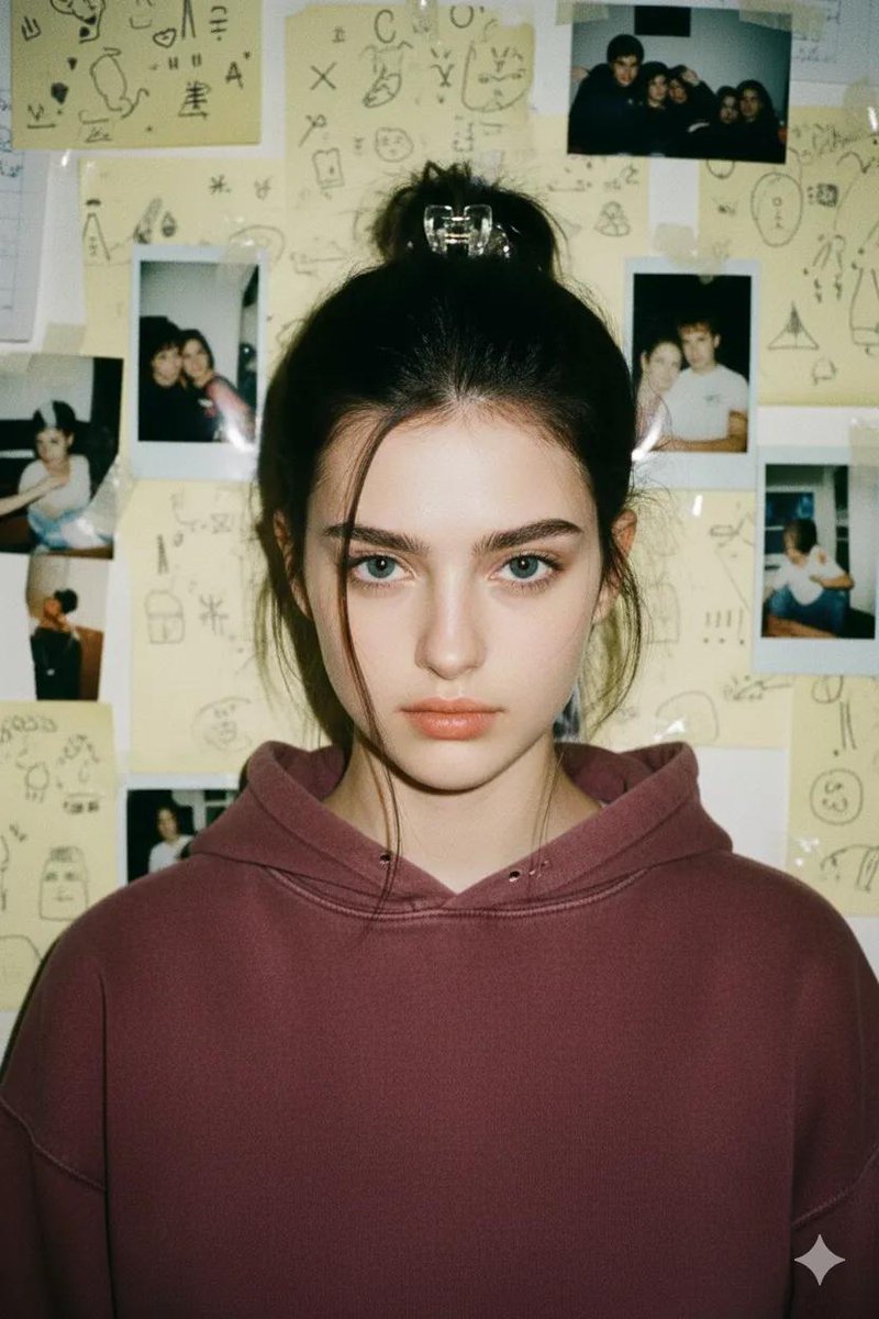 90s Vibes: A Bold Stare Amidst Torn Memories