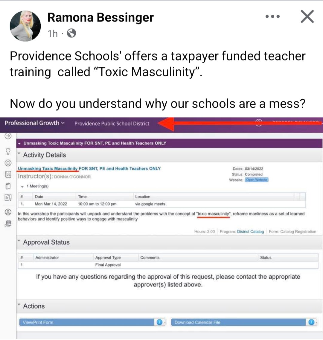Nicoletta0602's tweet image. Providence Public School District @pvdschools trains teachers in &quot;toxic masculinity.&quot;

Sounds like a giant Title IX violation. 

The kids can&apos;t read &amp;amp; they&apos;re doing this nonsense. Disgrace education system.

H/t @RamonaBessinger