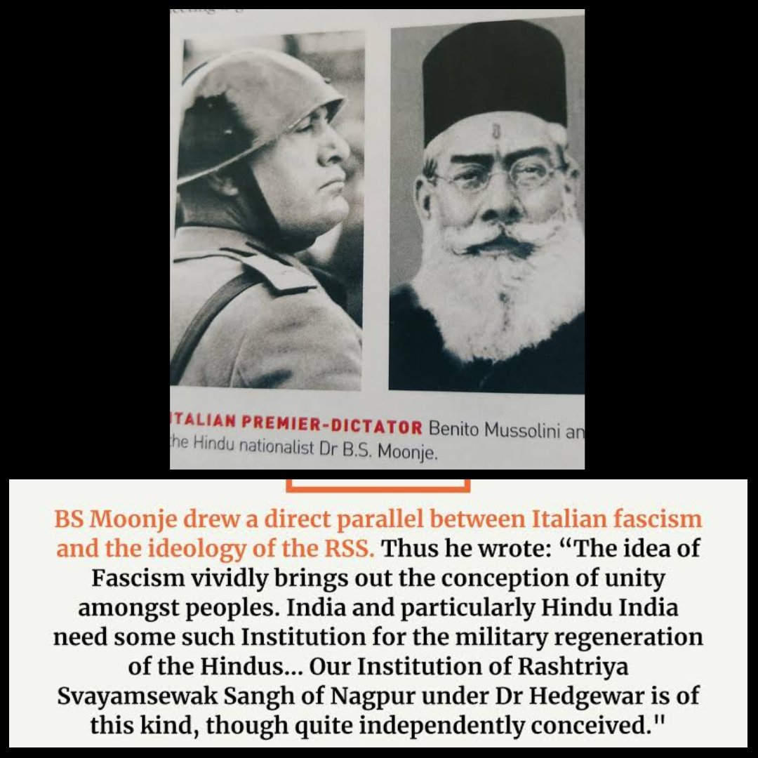 Mussolini's Shadow in RSS

Mussolini's ideas influence the Structure of the RSS

A Closer Look:
1. Visit to Mussolini
🔸In 1931, Dr. B.S. Moonje, a mentor to #RSS founder Dr. K.B. Hedgewar, met Mussolini in Italy.

🔸Moonje admired Mussolini’s youth training and militarization