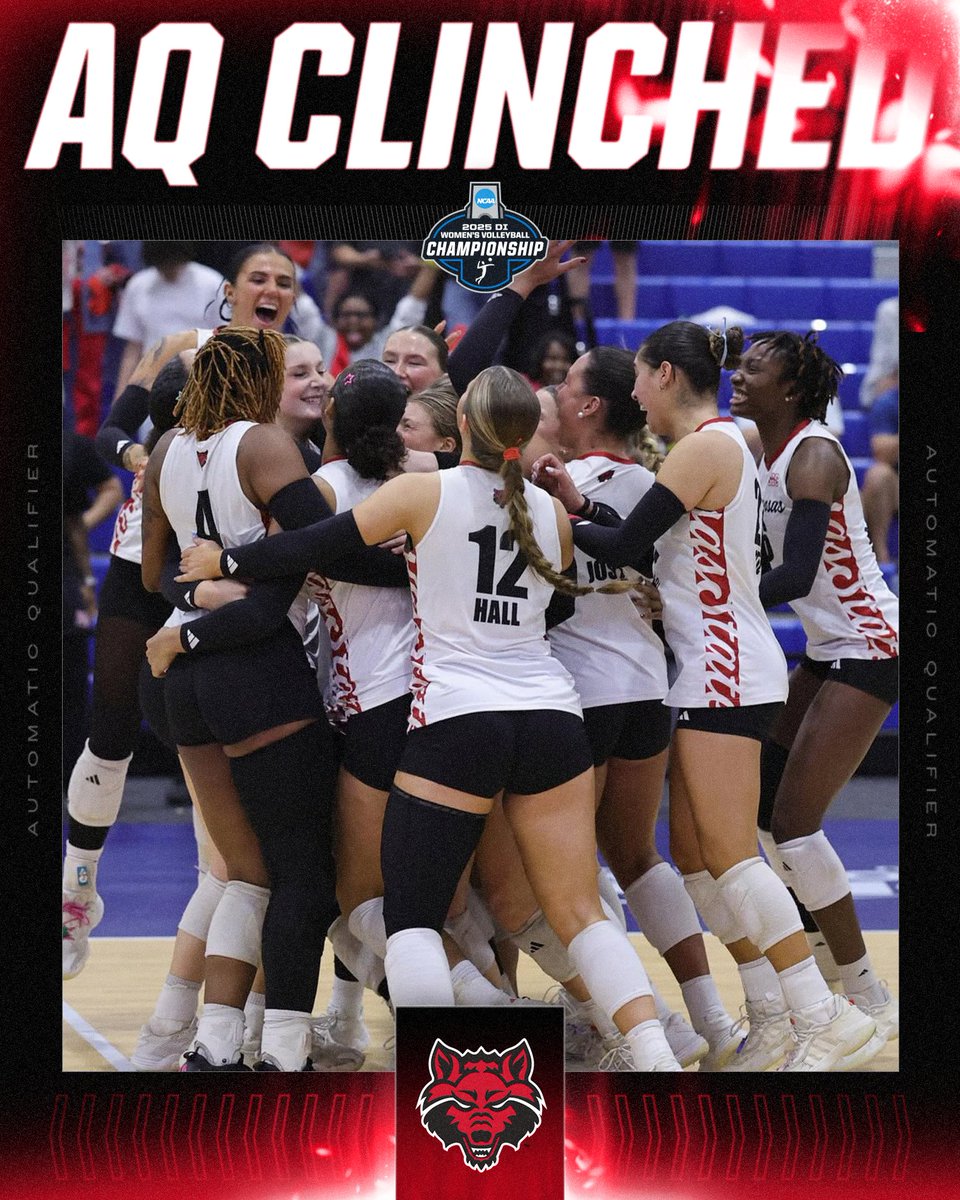 NCAAVolleyball's tweet image. 🐺 CLINCHED 🐺

@AStateVB defeats James Madison, 3-1, to win the @SunBelt tournament and secure the AQ bid for the NCAA Tournament!

#NCAAWVB